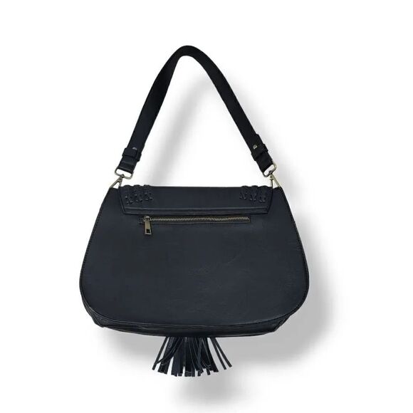 Antik Kraft Vegan Leather Studded Fringe Saddle Bag in Black - Picture 4 of 7